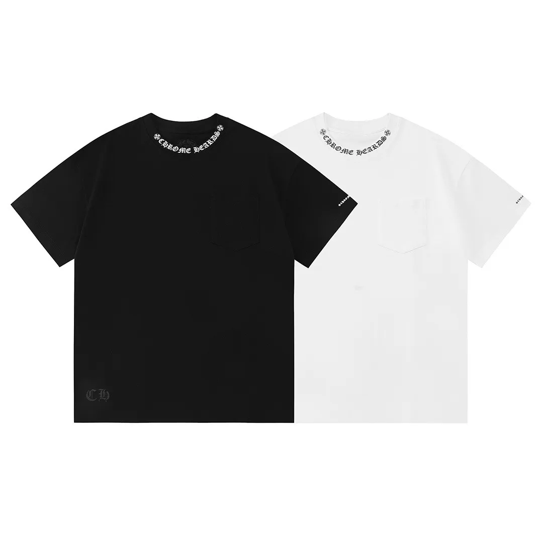 P150 Chrome Hearts 2026 early spring new style Breast pocket Thread printed logo Uniform short-sleeved T-shirt for men and women · Customized 300g 100% double yarn pure cotton fabric · Custom dyed 32 count double-strand thread · Collar label, hangtag, main mark and three labels complete Color: White Size: XS S M L